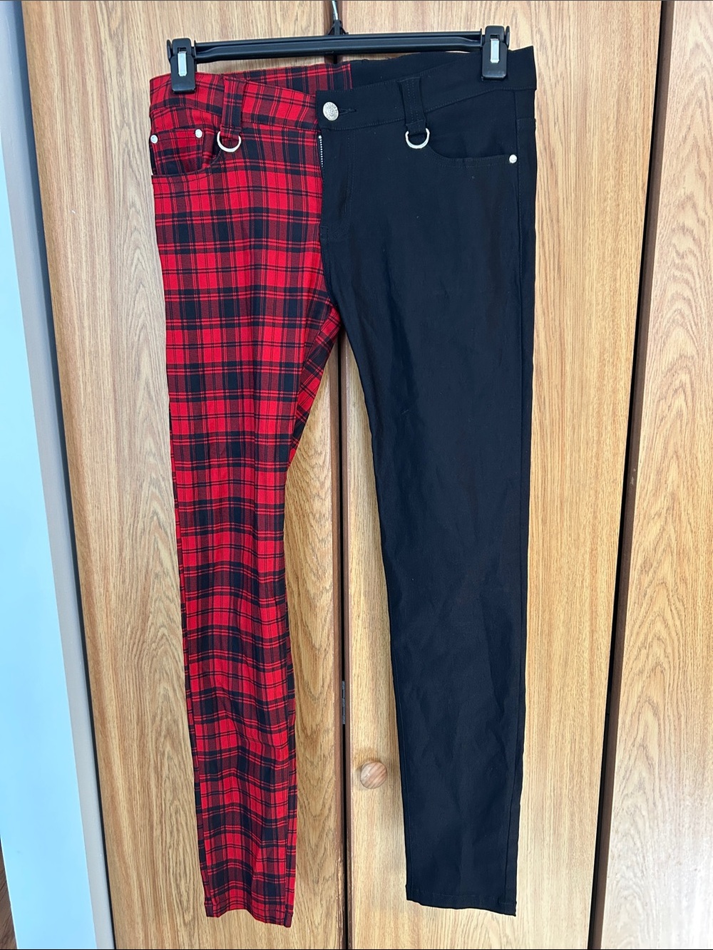 Women’s Skinny Two-Tone Plaid & Black Pants
